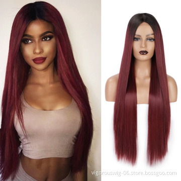 Vigorous High Quality Lace Front Wigs Colorful Ombre Colored Frontal Red Bulk African China Hair Wig Women Synthetic